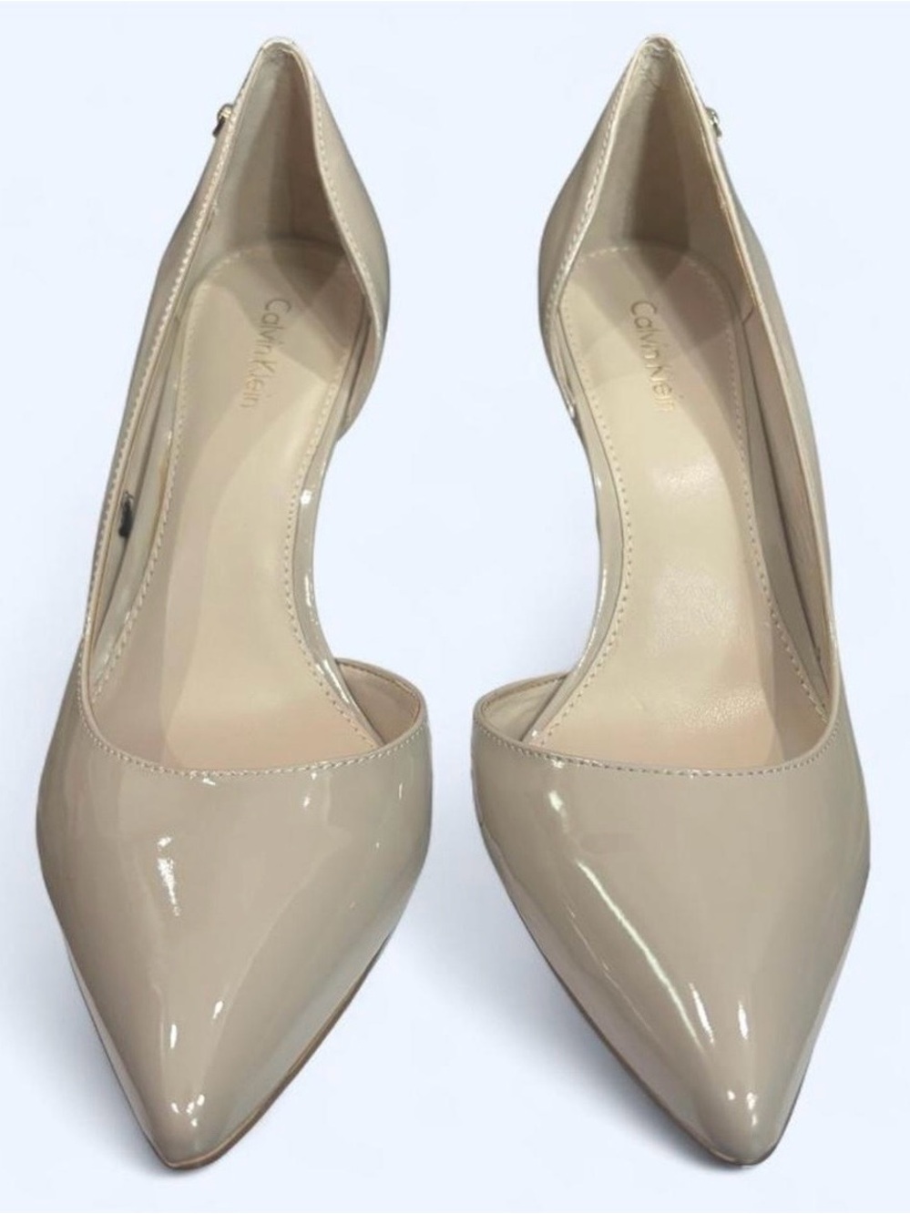 Calvin Klein Beige Patent Pointed-Toe D'Orsay Pumps